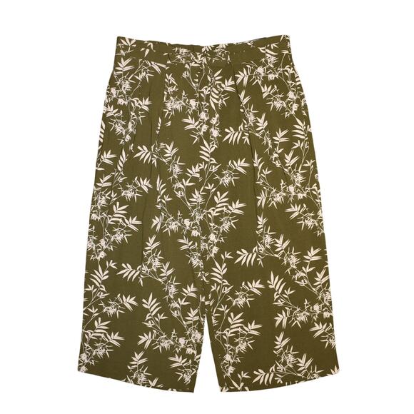 WORTHINGTON NEW $44 Green Leaf Print‎ Belted High Waist Wide Leg Crop Pant XL - Picture 1 of 3